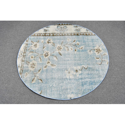 Tapis turc rétro vintage bleu avec art bohémien traditionnel pour décor de vestibule bleu / brun
