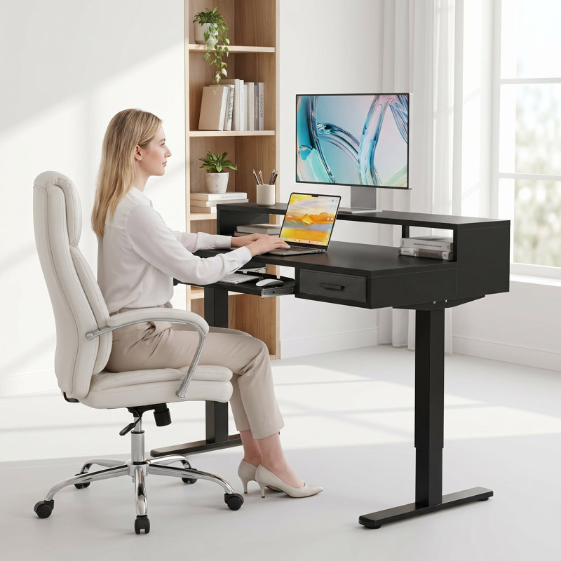 55*26 Electric Standing Desk With 24.4" Large Keyboard Tray & 2 Drawers, Deeper Desktop  Adjustable Sit Stand Desk With 4 Height Presets, C-Clamp Mount Compatible Computer Desk For Office