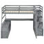 Lit mezzanine double gris avec 7 tiroirs, 2 tablettes et un bureau