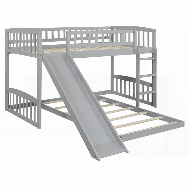 Lit simple superposé avec glissière et échelle, aucun sommier requis, robuste et durable, gris