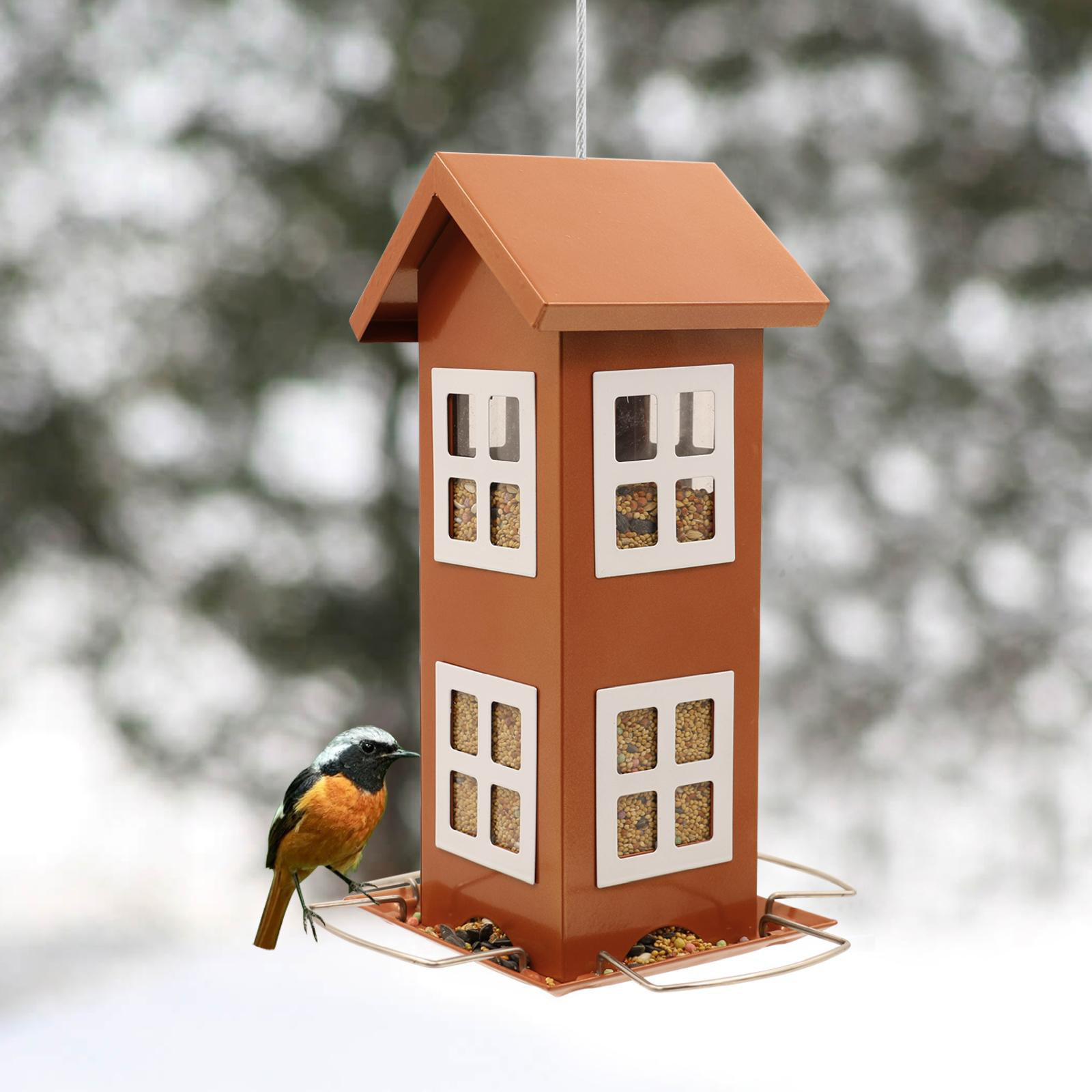 Bird Feeder for Outside Hanging,Bird Seed for Outside Wild Bird Feeders for  Garden Yard Outdoor Decoration,Round Roof Design for Sun-Proof and