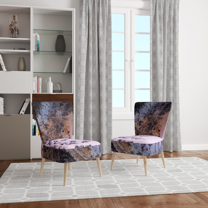 Upholstered Floral Side Chair - Modern floral Accent Chair, Abstract Purple Polyester Blend 3