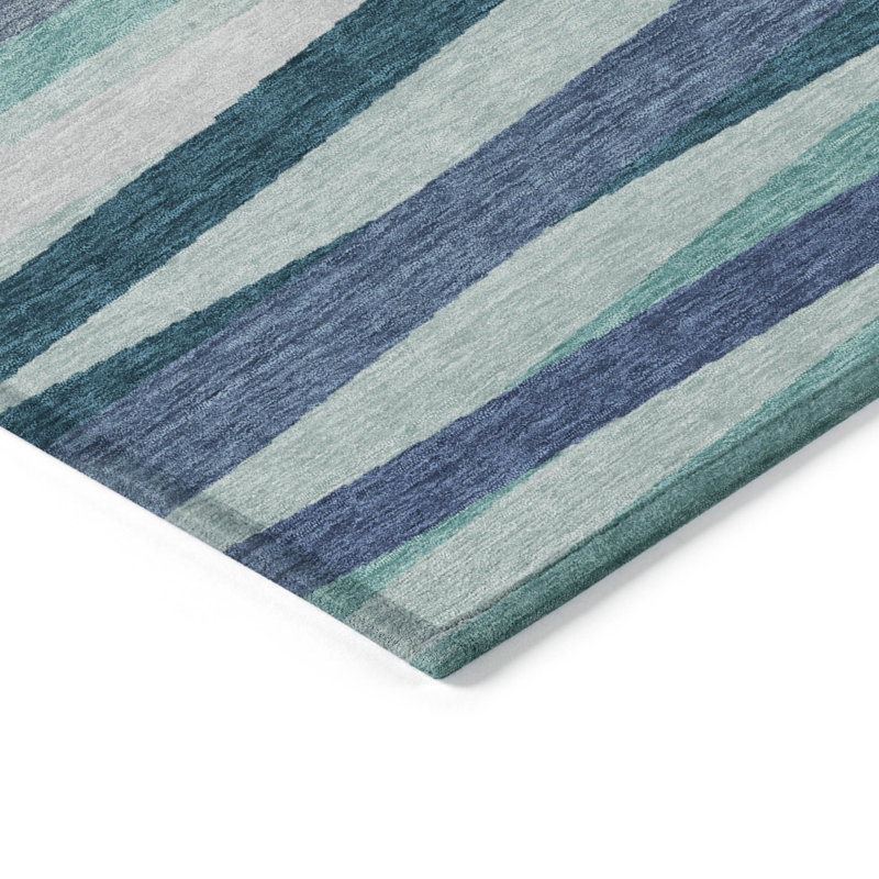 Tapis extérieur lavable rayé bleu sarcelle 5 pi x 8 pi bleu sarcelle et ivoire