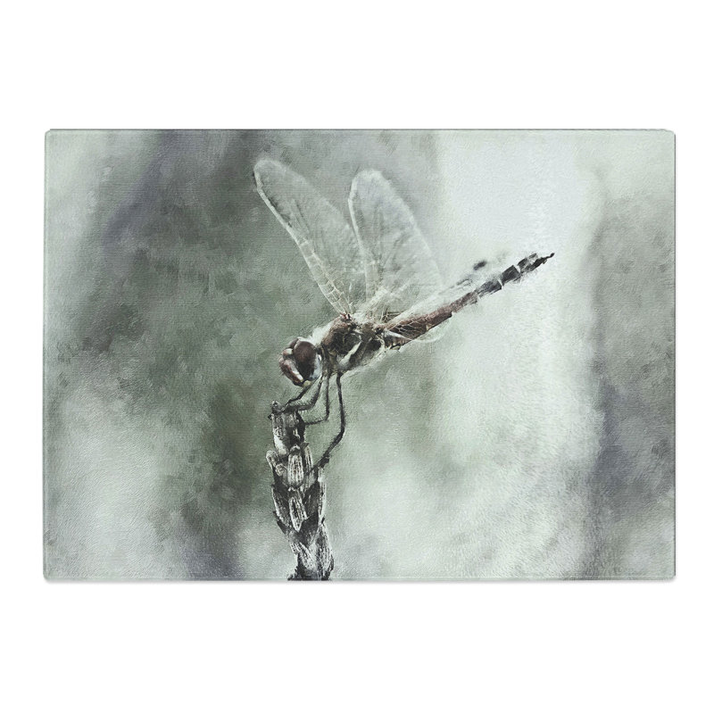 Tempered Glass Perched Dragonfly Chopping Board, 28.5 cm x 39 cm