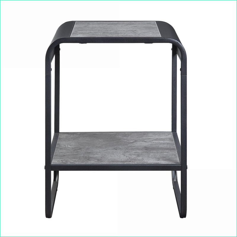 Gris béton Table basse noire moderne avec compartiment de rangement, facile à assembler pour le salon