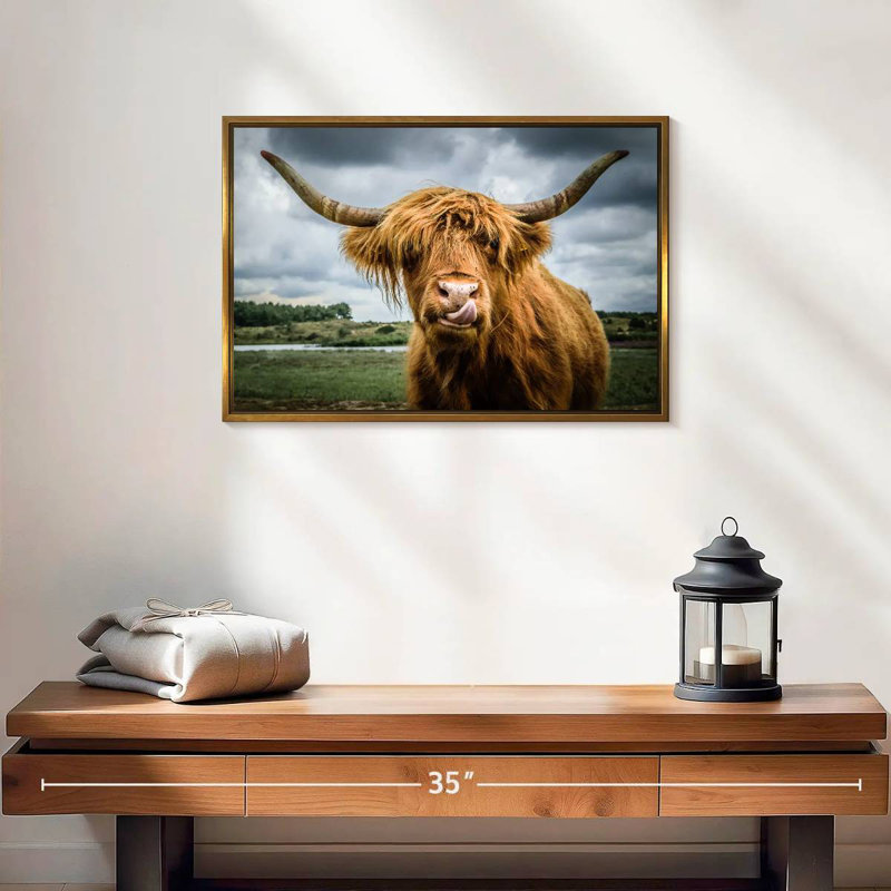 Silly Highland Cow, Cadre flottant doré, 19 po x 13 po