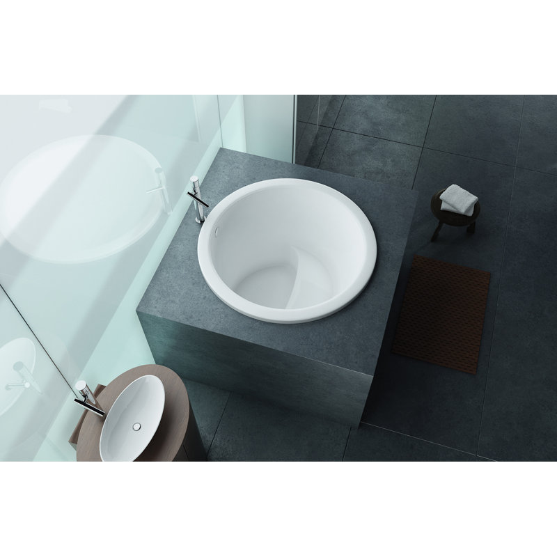 Hanalei 42" x 42" Drop In Whirlpool Acrylic Bathtub and Integrated Seat, Biscuit