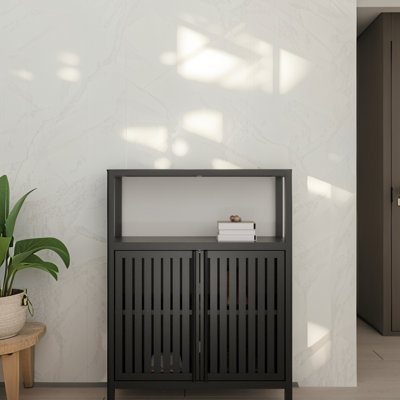 Black Large Capacity Bamboo Storage Cabinet Furniture For Bathroom Living Room Bathroom Bamboo Storage Cabinet With Shelves