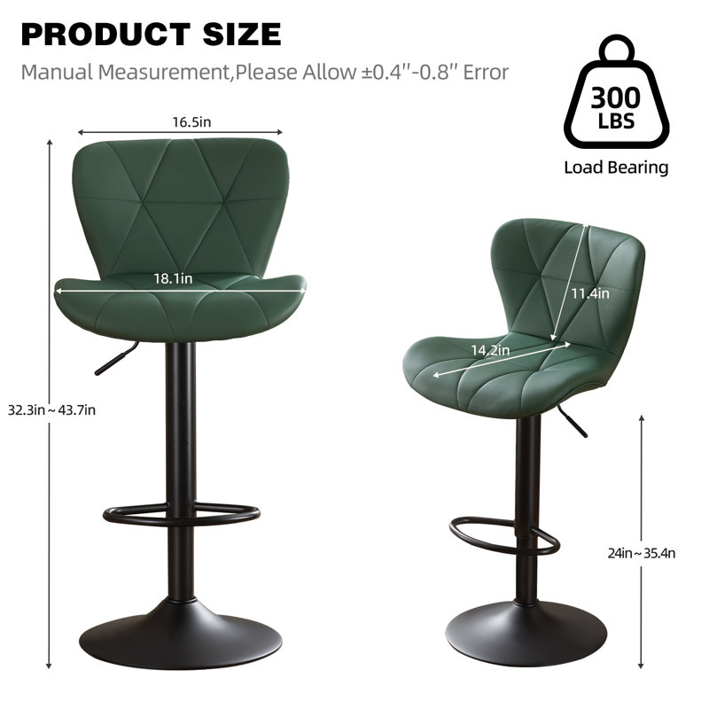 Swivel Adjustable Height Modern Bar& Counter Stool, Green
