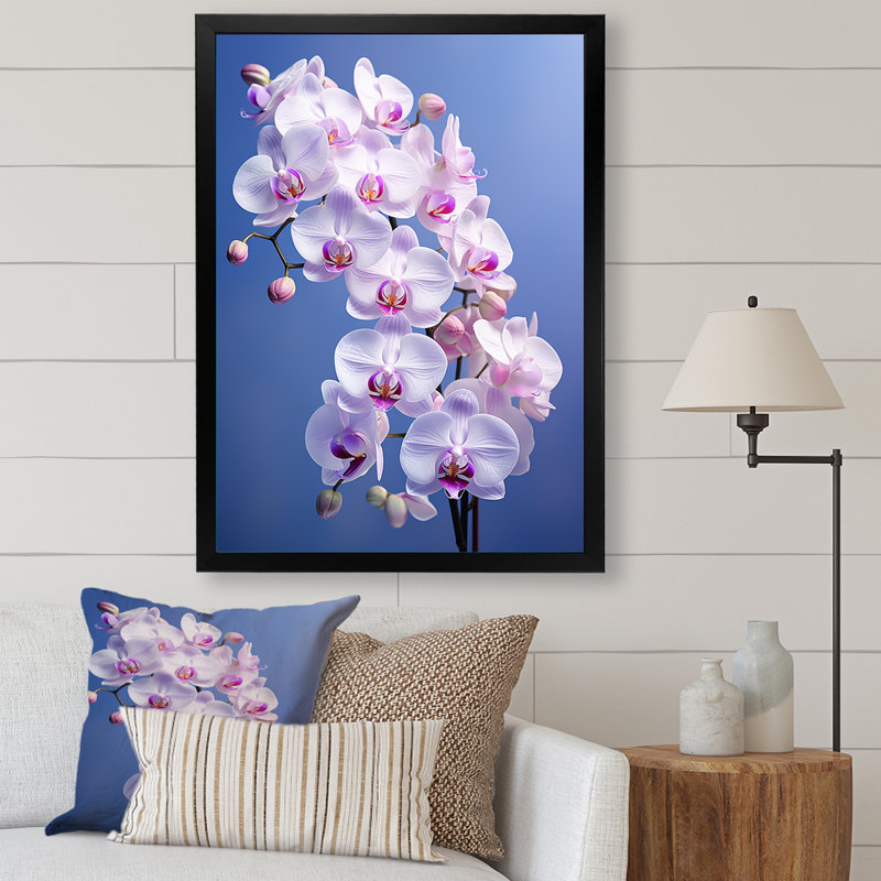 Orchidées mauves élégantes I - imprimé, H 40 po x l 30 po x P 1,5 po, Cadre photo noir