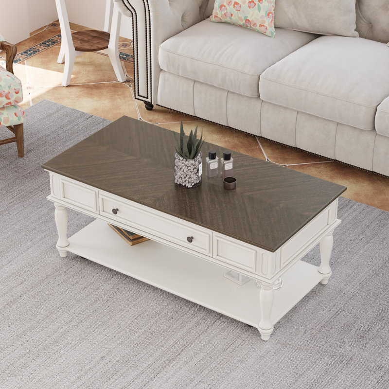 Table basse Farmhouse avec un tiroir, Brun, Beige