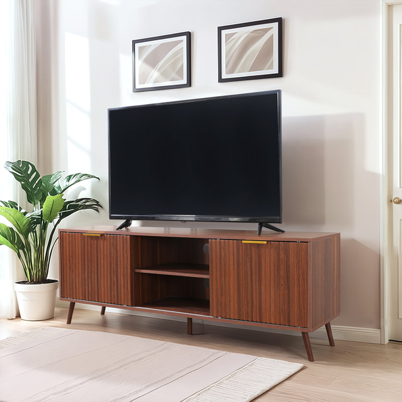  Meuble télé 63 po Mid Century, console de télévision moderne pour téléviseur de 70 po ou moins, centre de divertissement avec rangement, console de télévision et média