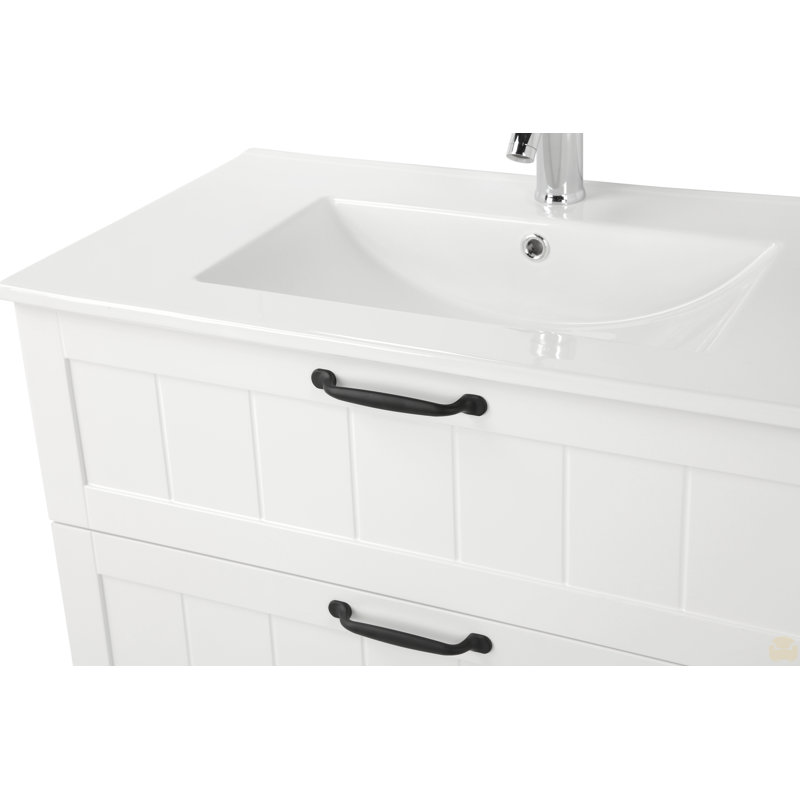 Lavabo de salle de bain en céramique 32 po, pour meuble-lavabo 32 po, trou de robinet pré-percé, Chêne, 32"