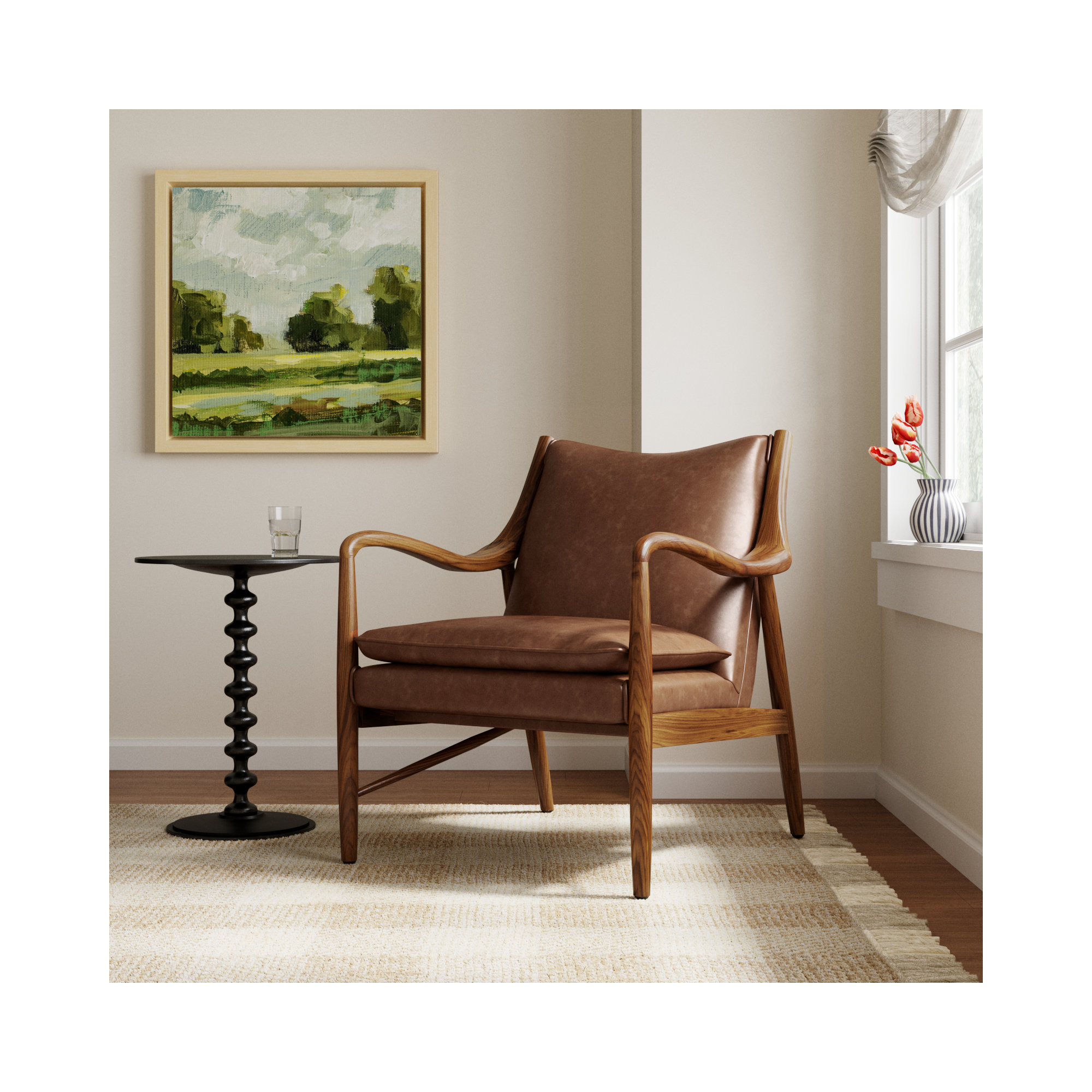 Kiannah Genuine Leather Accent Chair, Brown Genuine Leather