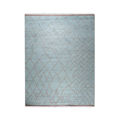 Isla Moroccan Blue Hand Knotted Wool Area Rug