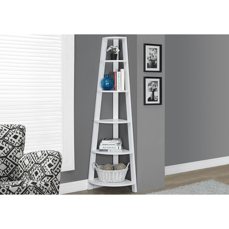Étagère d'angle à 5 niveaux, 72 pouces de hauteur, stratifié blanc moderne pour le bureau et la chambre à coucher, solution de rangement peu encombrante