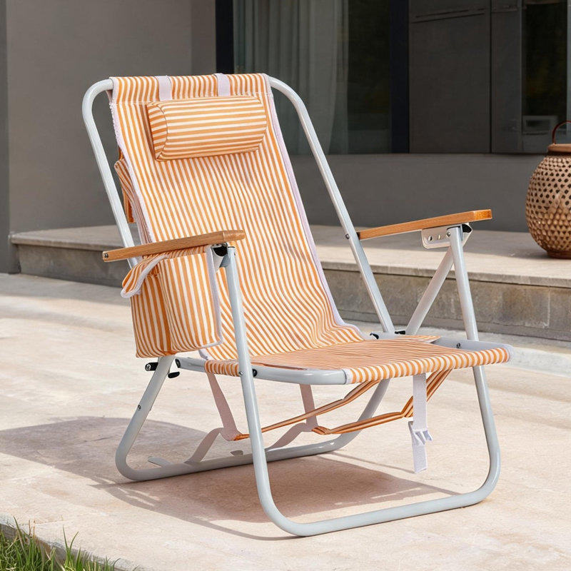 Chaise de plage pliable en aluminium antirouille avec accoudoirs en bois et inclinaison en 4 positions pour terrasse et pelouse
