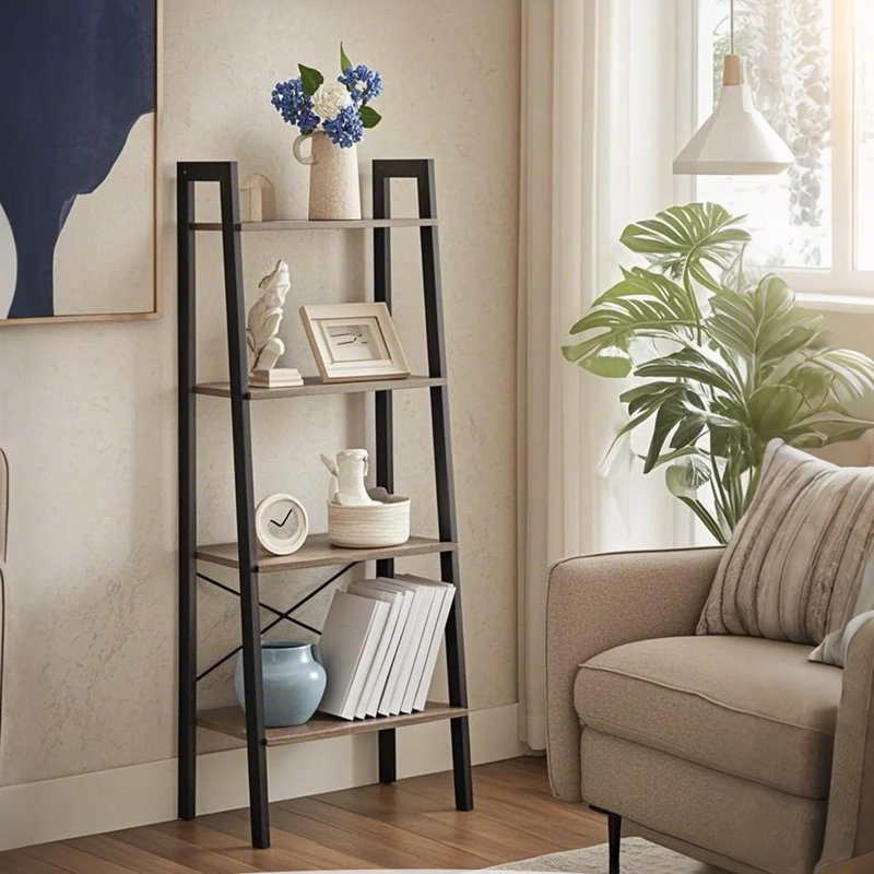 Parikh 54" H x 22.1" W Steel Etagere Bookcase, Black/Weathered Sand