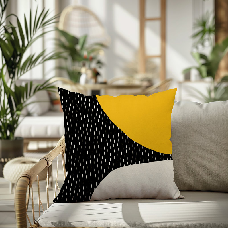 Coussin carré intérieur / extérieur pia, H 15 po x l 15 po, Jaune / noir / blanc cassé