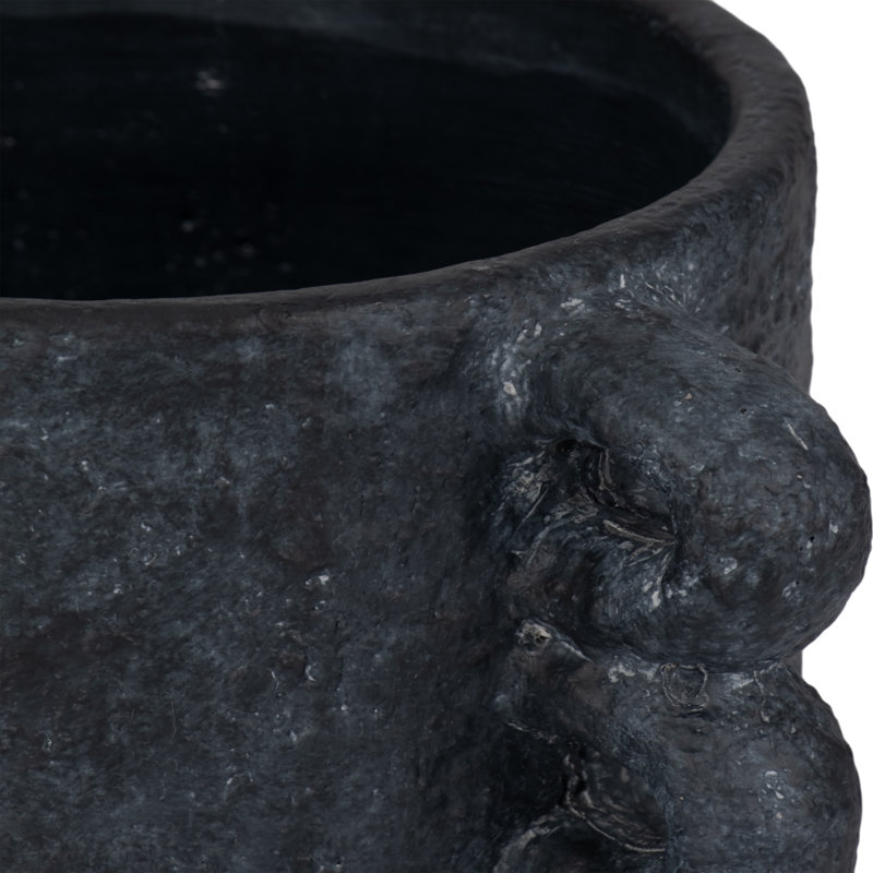 Pottery and Cement Planter with Unique Multi-Loop Handle Design Stylish Contemporary Accent, 6.50" H x 10" W x 7" D, Black