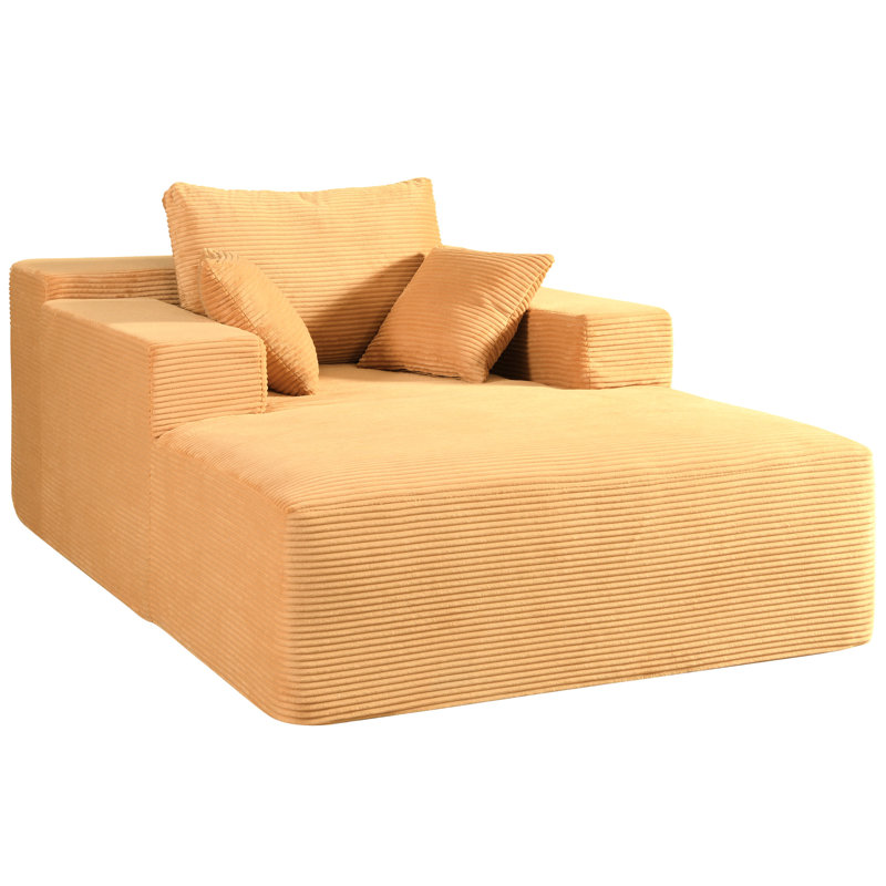 Méridienne convertible d'intérieur - surdimensionné en velours côtelé avec accoudoirs larges et coussins décoratifs, fauteuil confortable avec canapé-lit, sans assemblage requis, jaune gingembre