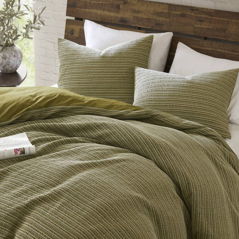 Ensemble de housse de couette en coton lavé gaufré 3 pièces pour lit double / grand avec 2 taies décoratives standard