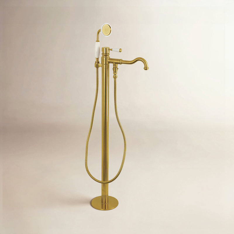 Kingston Brass Paris Single-Handle 1-Hole Freestanding Tub Faucet with Hand Shower, Brushed Brass