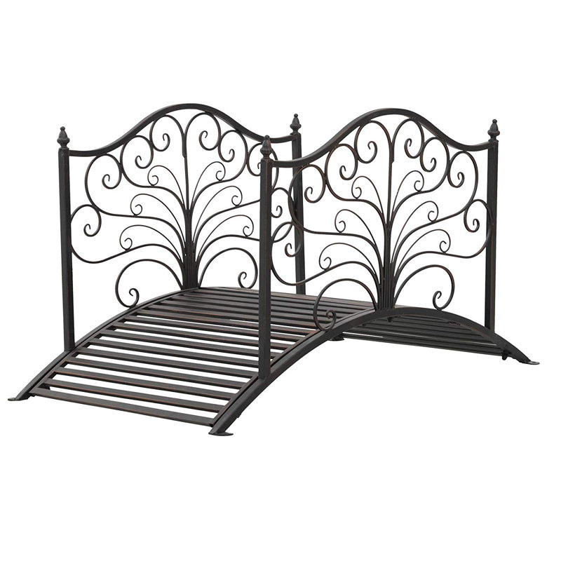 Black Bronze 4-Foot Metal Arched Garden Bridge with Scrollwork