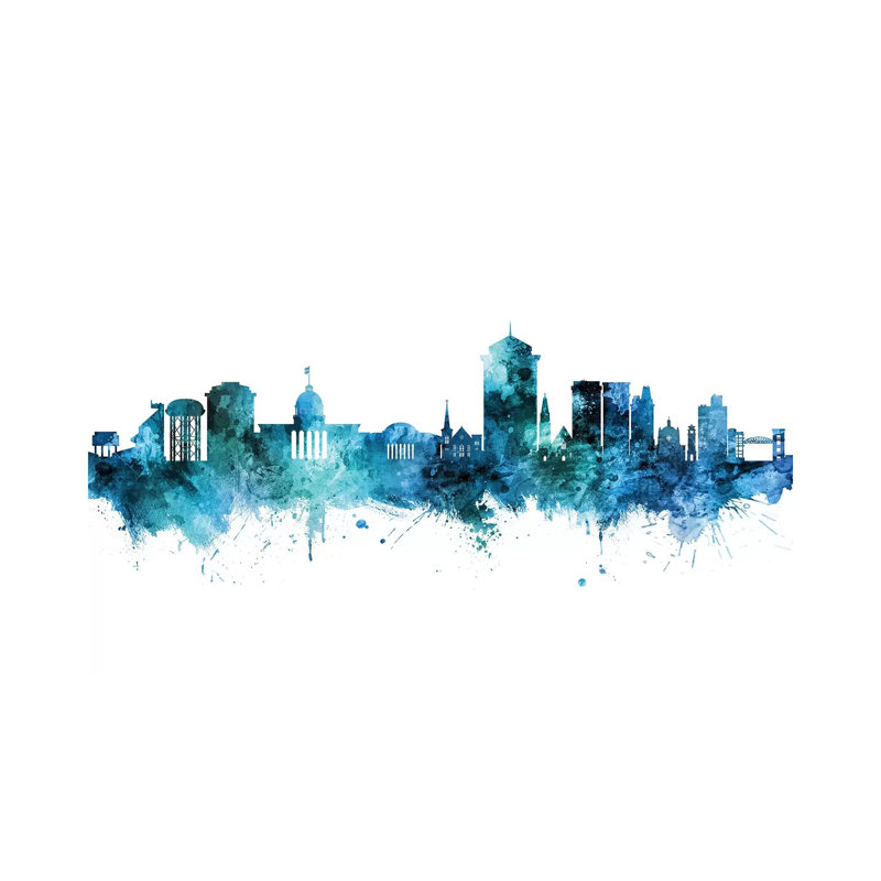 Montgomery Alabama Skyline Blue Teal by Michael Tompsett - Wrapped Canvas Gallery-Wrapped Canvas Giclée