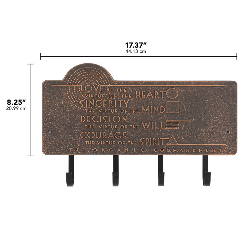 Frank Lloyd Wright Organic Commandments 4-Hook Plaque, Oil Rubbed Bronze