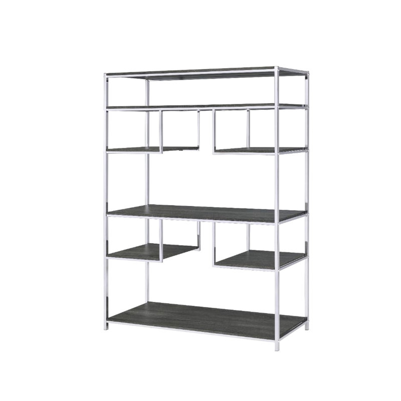 Rustic Grey Oak & 8-shelf Storage Stand, Geometric Design Facet, Metal Base, Adjustable Shelves For Game Room Bookcase - Open Storage, Construction, Wood