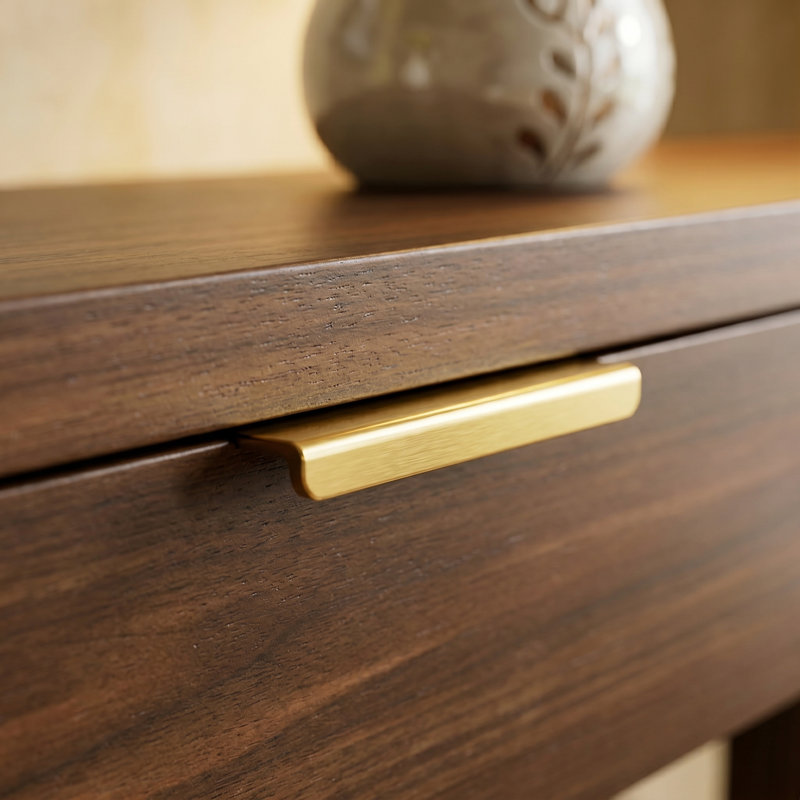 Table d'appoint 70,1 "à motif ondulé avec tiroirs - Canapé moderne en noyer pour l'entrée, le couloir et le salon, Noyer