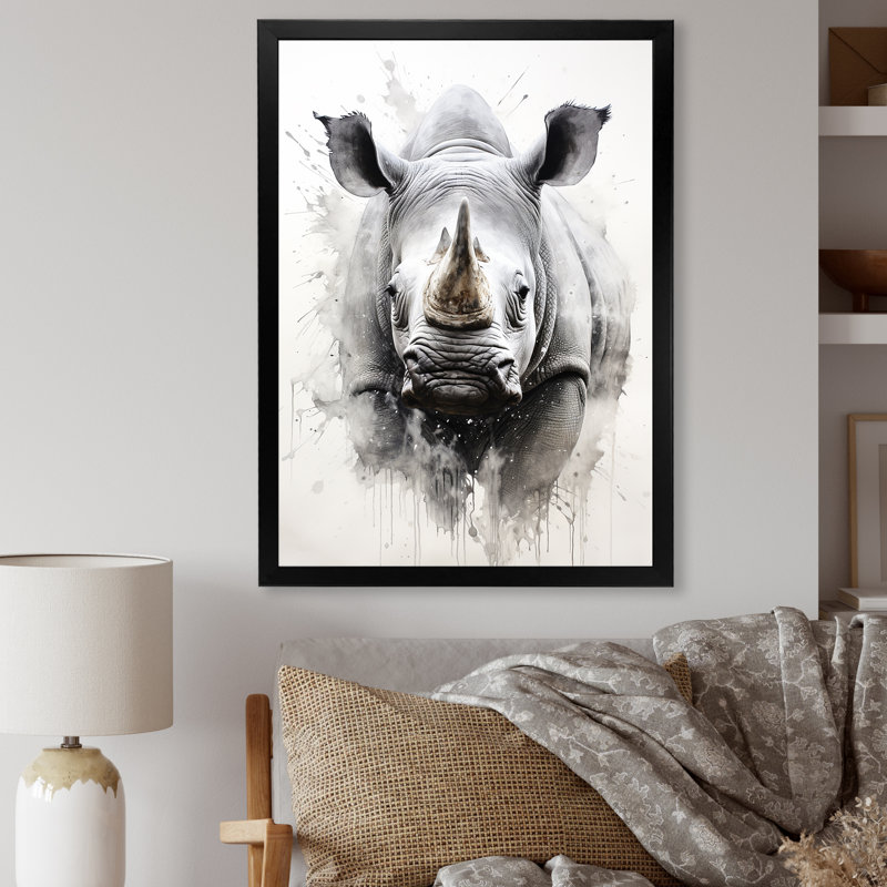 Mighty Stampede Rhinoceros sur impression sur toile, Cadre simple noir, H 40 po x l 30 po x P 1,5 po