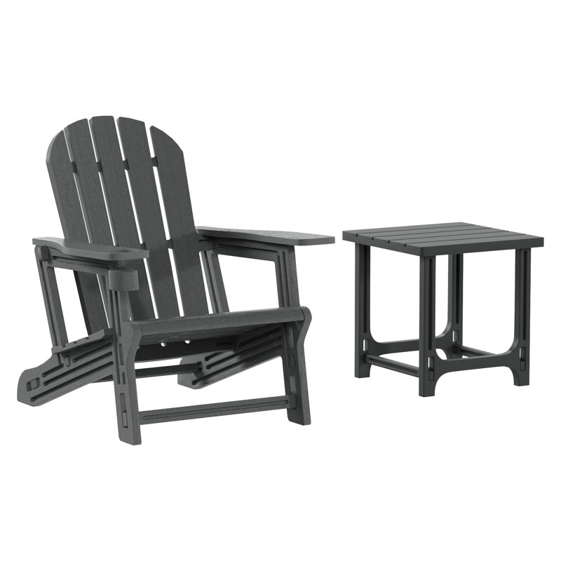 Outdoor Poly Adirondack Chair With Side Table, Gray