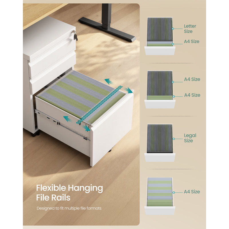 50cm Wide 3 -Drawer File Cabinet, Matte White