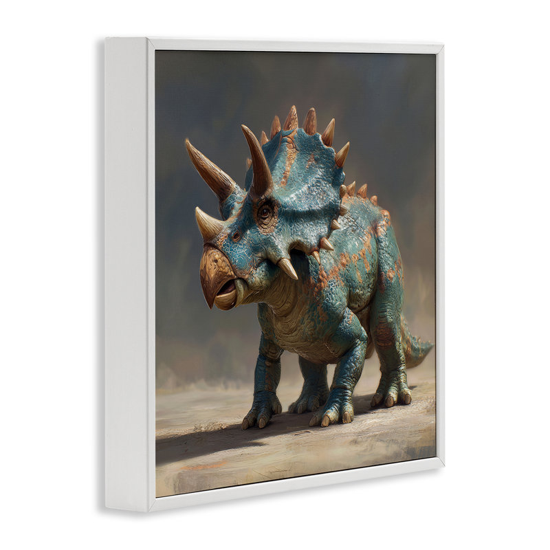 Tricératops à cornes au lever du soleil, estampe numérique, design par Wumples, Encadrement giclée blanc côtier