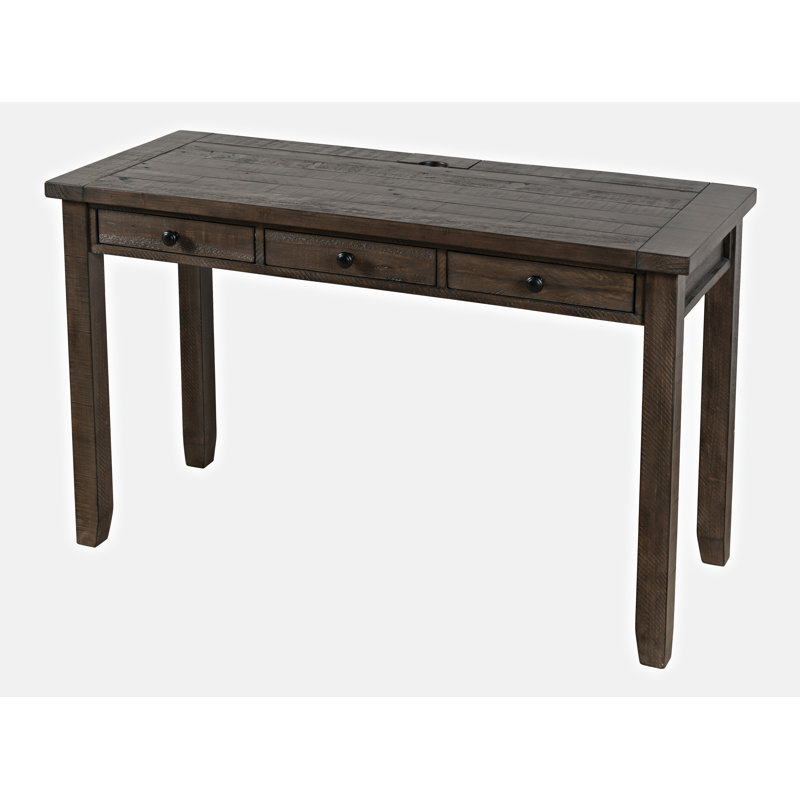 Bureau en bois massif Arely avec prises intégrées, Brun bois de grange
