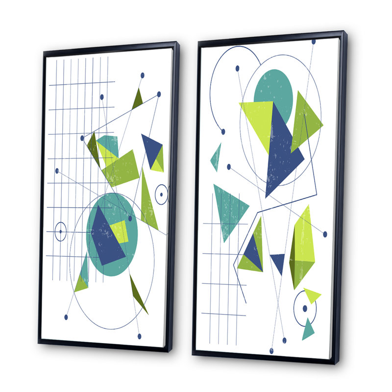 2 pièces, peinture - rétro vert et bleu minimaliste, H 32 po x l 32 po x P 1 po, Toile avec cadre noir