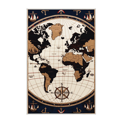 Washable Trading routes Nautical Area Rug