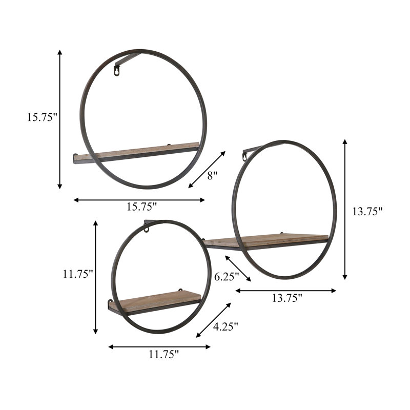 Metal and Wood Wall Shelf Set - Modern Circular Floating Storage for Decorative Display, Durable and Stylish - Set of 3