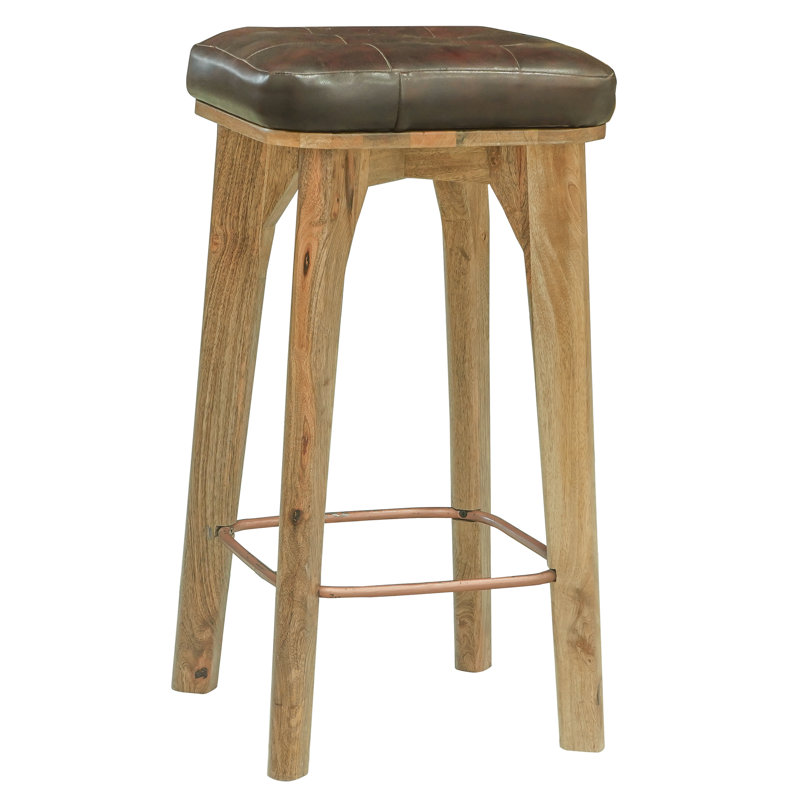 Upholstered Counter Stool with Solid Wood Frame