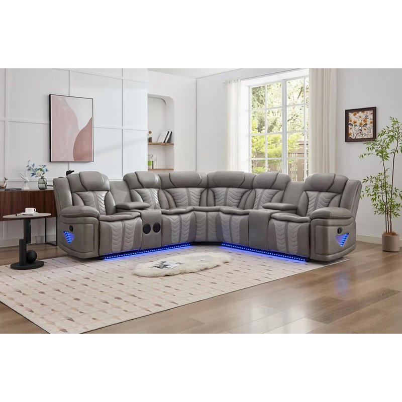Canapé modulaire inclinable Nova gris, Cuir gris