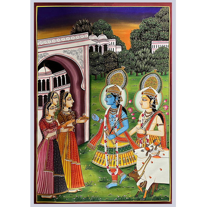 Divinités indiennes Krishna et Balarama Bienvenue | Art Pichwai