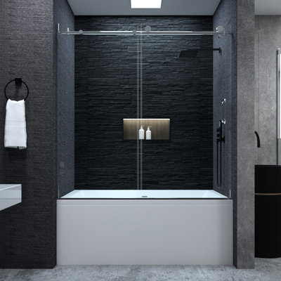 58 - 60" Sliding Shower Door For Bathtub, 6mm Tempered Glass, Finish Bathtub Door, W X H, 1/4" Clear Hardware, Semi- Tub With Panels And Rails