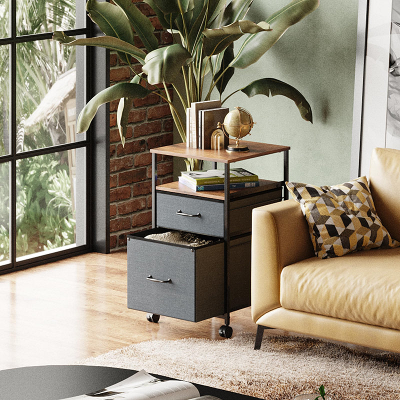  2-Drawer Rolling File Cabinet With Open Storage, Rustic Brown, Lightweight And Sturdy Office Storage Solution, 15.7"D X 15.4"W X 26.8"H, Ideal For Home Office