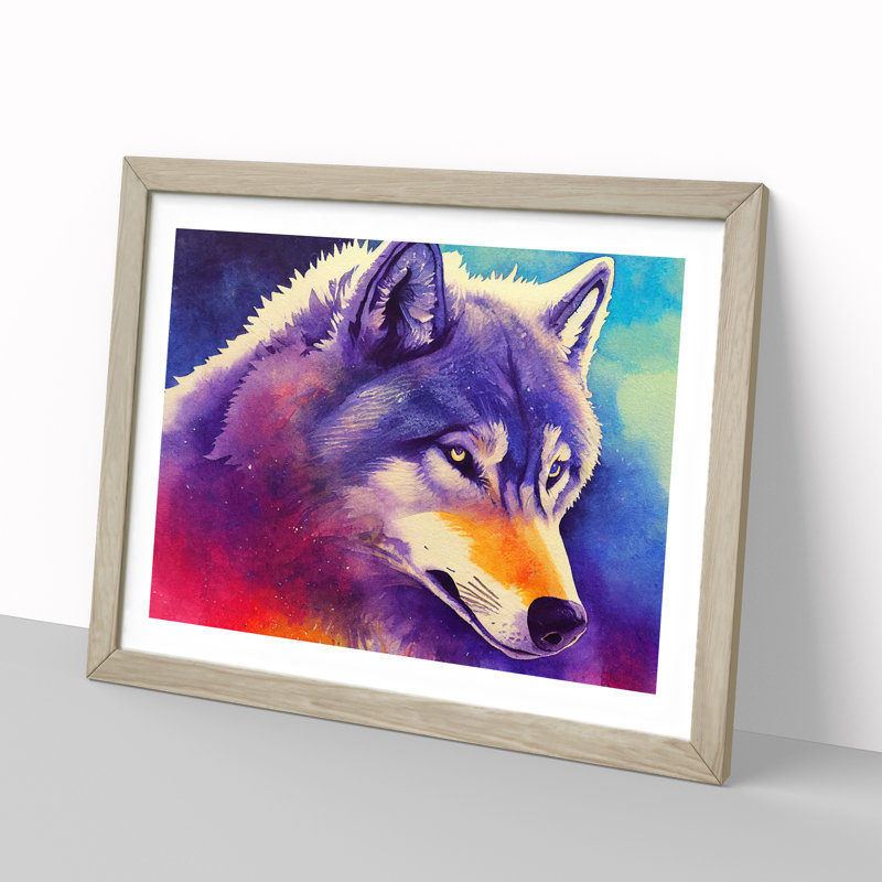 Watercolour Wolf Vol.2 Abstract - Single Picture Frame Print, 46cm H x 64cm W, Light Grey/Brown