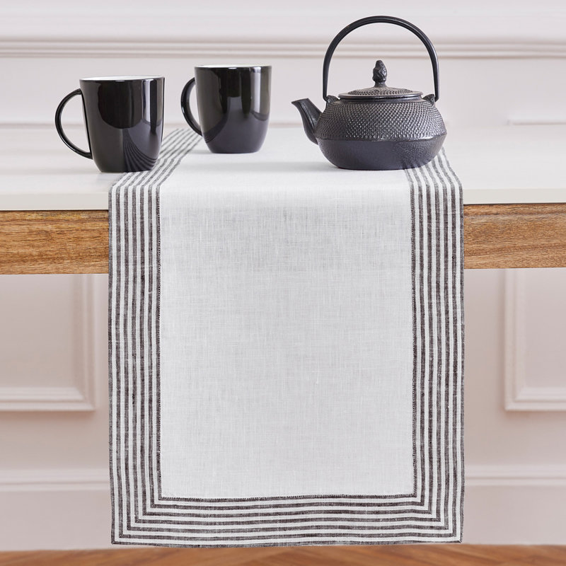 Lucca - 100% Pure Linen Table Runner, 108" x 14", Black