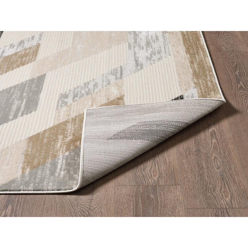 Geometric Machine Woven Polypropylene Area Rug in Black/Beige/Grey, Rectangle 5' x 8'