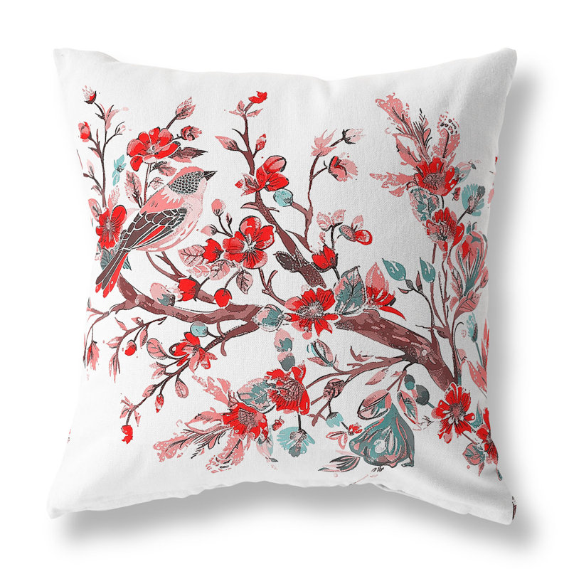 Coussin décoratif intérieur / extérieur Sparrow's Melody, H 26 po x l 26 po, Rouge / rose