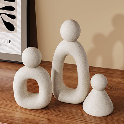 Abstrait, famille de 3 figurines, sculptures modernes, décorations pour la maison, meuble télé, décor de bibliothèque, cadeaux pour tablettes, entrée, statues pour la maison, salon (blanc)